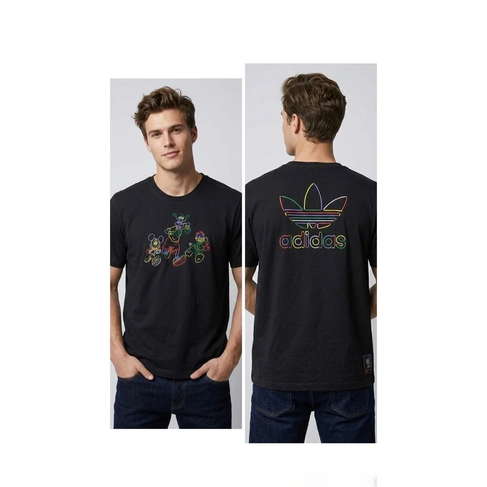 Adidas Disney Mickey Goofy Donald Neon Trefoil Black T-Shirt 3XL HF4932